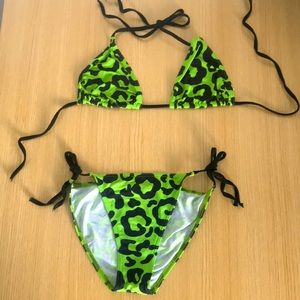 Green leopard print string bikini